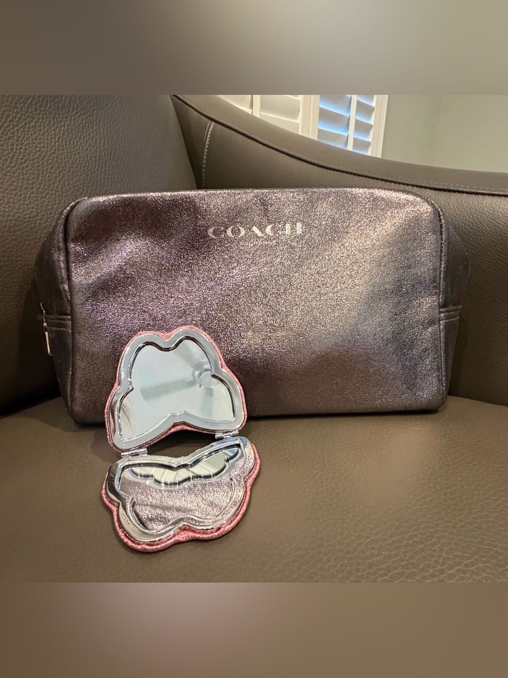 Coach Pink Glitter Butterfly Compact Mirror with Coach Glitter Fragrance Pouch - Picture 5 of 6